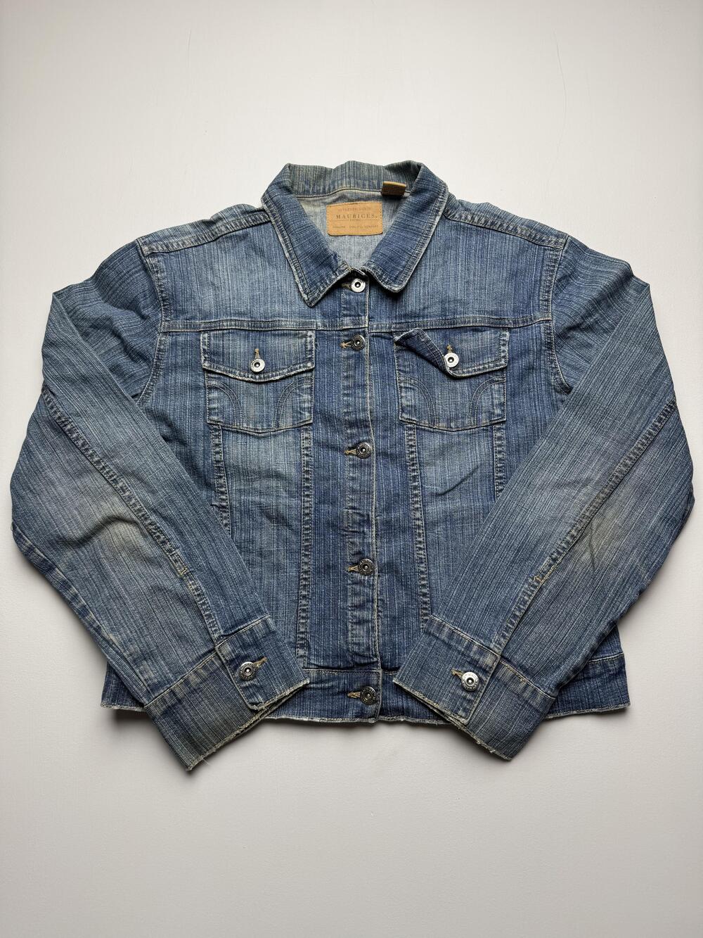 Maurices Denim Jacket Womens Large Blue Button Front Pockets Stretch Casual
